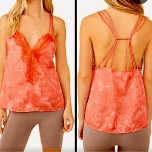 Free People size S Coral floral print strappy sleeveless Off The Coast Camisole